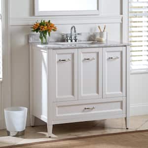 Claxby 36 in. W x 22 in. D x 34 in. H Single Sink Freestanding Bath Vanity in Cream with Winter Mist Natural stone Top