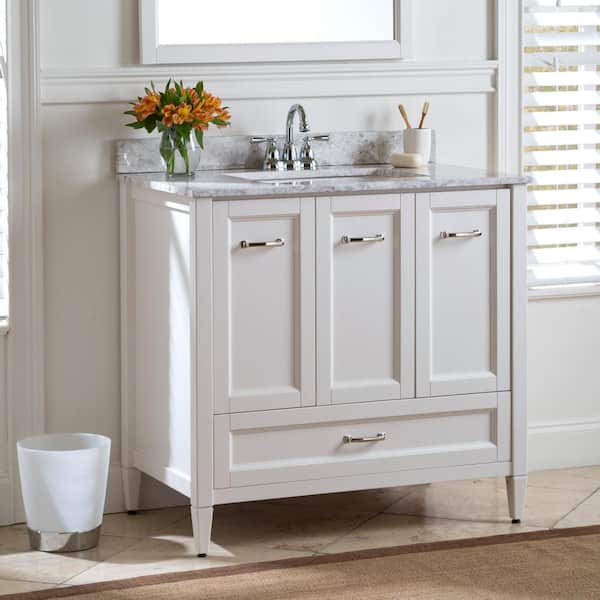 Home Decorators Collection Claxby 36 in. W x 22 in. D x 34 in. H Single Sink Freestanding Bath Vanity in Cream with Winter Mist Natural stone Top