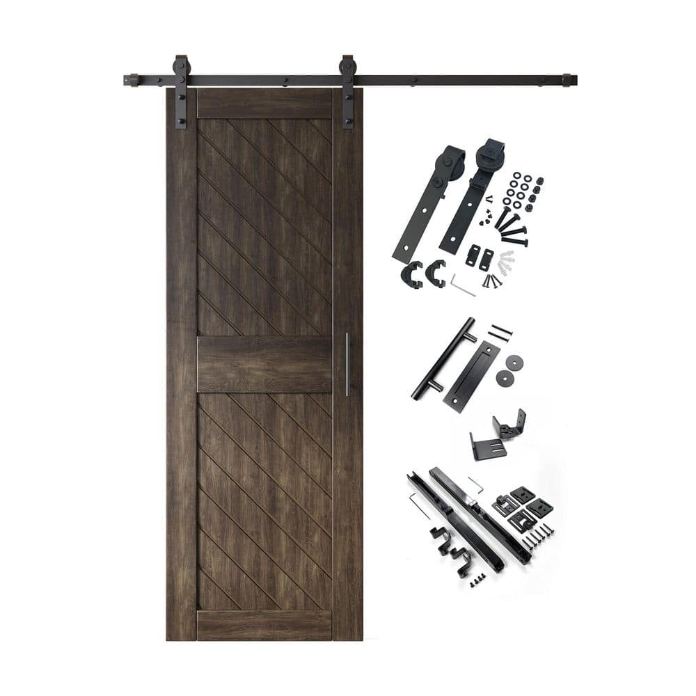XT2 26 in. x 84 in. C-Panel Ebony Slanted Stripe Design Solid Pine Wood Sliding Barn Door with Hardware Kit price history on PriceWatchPro