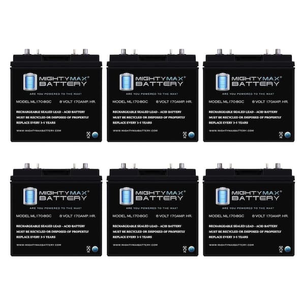 8-volt, 170Ah, AGM, Dual Terminal, Replacement Battery Compatible with Off-Road Electric Golf Carts-6 Pack