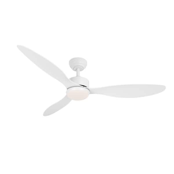 raccroc 52 in. Indoor/Outdoor Integrated LED Brushed Nickel White Decorative Ceiling Fan with Lighting Kit and Remote Control