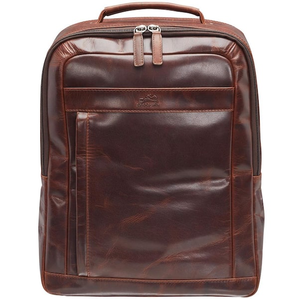 MANCINI Buffalo 15.5 in. Brown Backpack with Dual Compartments for 15.6 in. Laptop