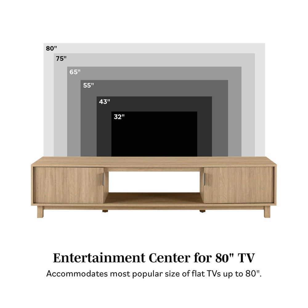 70" Coastal Oak Wood TV Stand with Reeded Doors