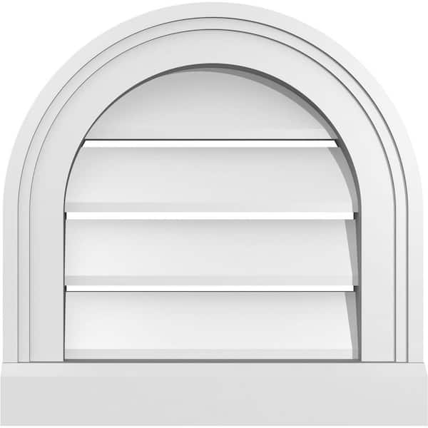 Ekena Millwork 14 in. x 14 in. Round Top White PVC Paintable Gable Louver Vent Functional