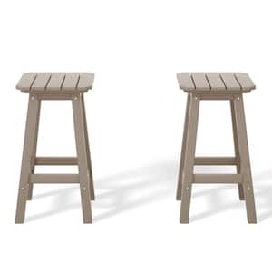 Laguna 24 in. Set of 2 HDPE Plastic All Weather Square Seat Backless Counter Height Outdoor Bar Stool in Weathered Wood