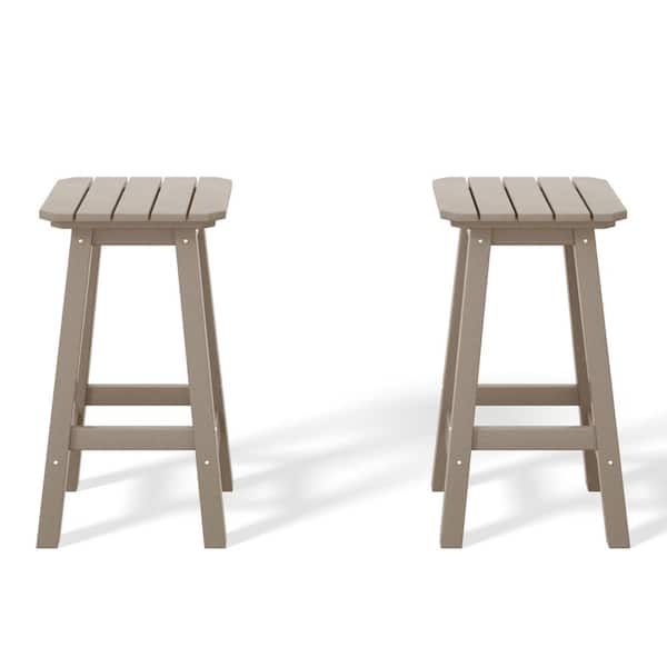 WESTIN OUTDOOR Laguna 24 in. Set of 2 HDPE Plastic All Weather Square Seat Backless Counter Height Outdoor Bar Stool in Weathered Wood