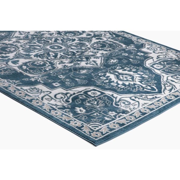 Jefferson Collection Vintage Medallion Blue 8 ft. x 10 ft. Area Rug
