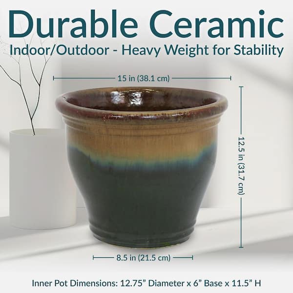 Sunnydaze Studio 15 in. Forest Lake Green Ceramic Indoor/Outdoor