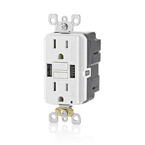 15 Amp Smartlock Pro Self-Test GFCI Combination 24-Watt (4.8 Amp) Type A USB In-Wall Charger Duplex Outlet, White