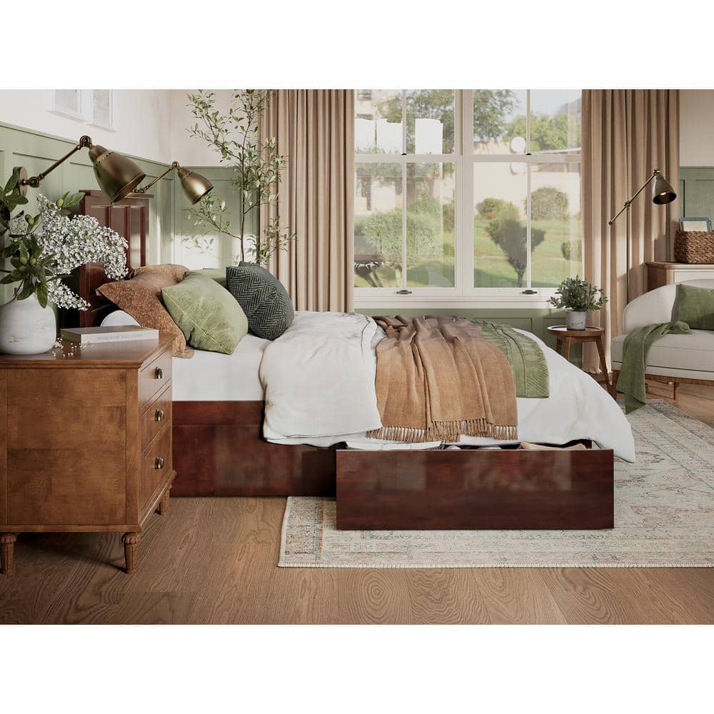 Madison Queen Walnut Platform Bed with Built-in Storage Drawers