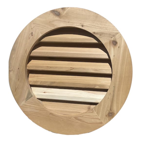 18 in. x 18 in. Round Wood Built-in Screen Gable Louver Vent W/ 1X4 trim