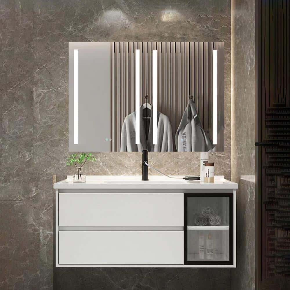 40 in. W x 30 in. H Black Surface Mount Medicine Cabinet with Mirror LED Ba