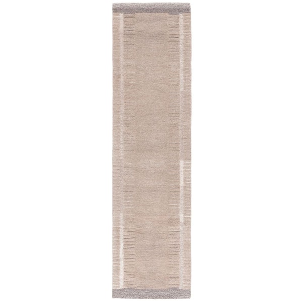 Ebony 2 ft. x 9 ft. Beige/Ivory Striped Border Solid Runner Rug