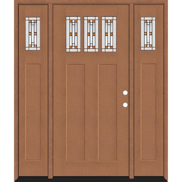 Steves & Sons Regency 68 in. x 80 in. 3Lite Amberton Deco Glass LHIS AutumnWheat Stain Fir Fiberglass Prehung Front Door w/Dbl 14in.SL