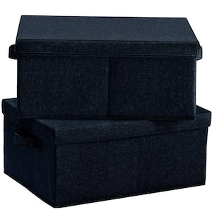 25 Qt. Linen Clothes Storage Bin with Lid in Dark Grey (2-Pack)