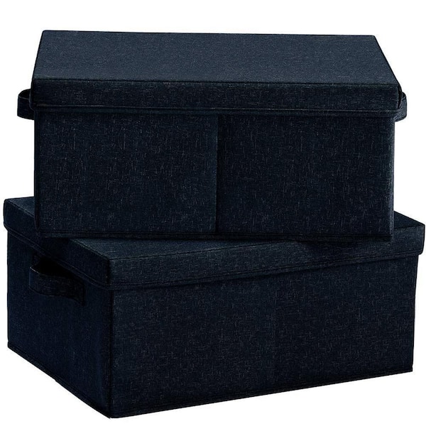 Unbranded 25 Qt. Linen Clothes Storage Bin with Lid in Dark Grey (2-Pack)