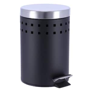 3 l/0.8 Gal. Round Perforated Metal Bath Floor Step Trash Can Waste Bin and Stainless Steel Cover and Black