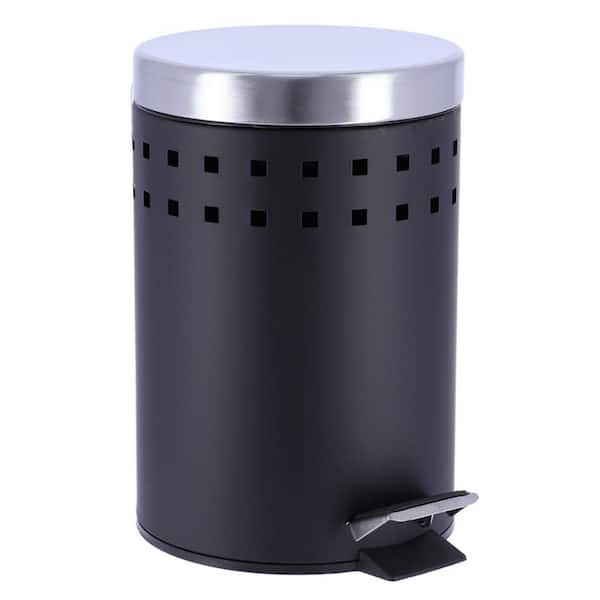 EVIDECO French home goods 3 l/0.8 Gal. Round Perforated Metal Bath Floor Step Trash Can Waste Bin and Stainless Steel Cover and Black