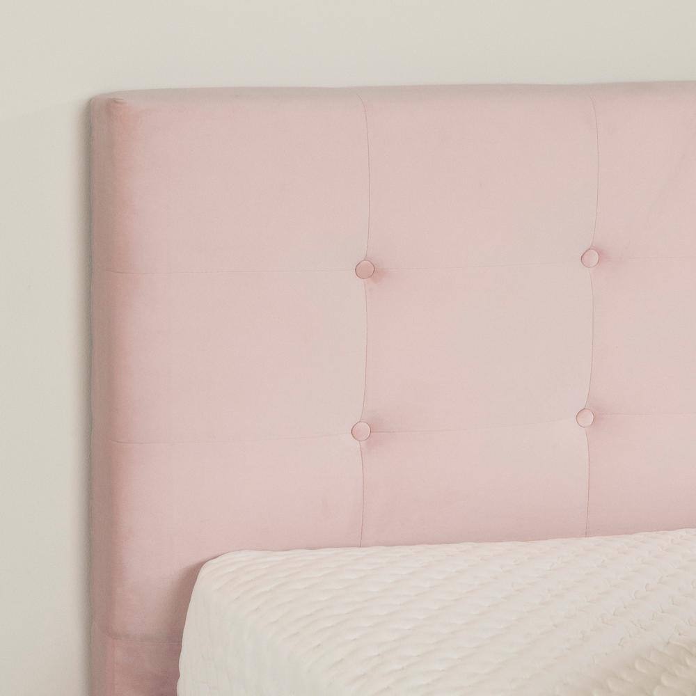 Pale Pink Velvet Twin Upholstered Platform Bed with Headboard