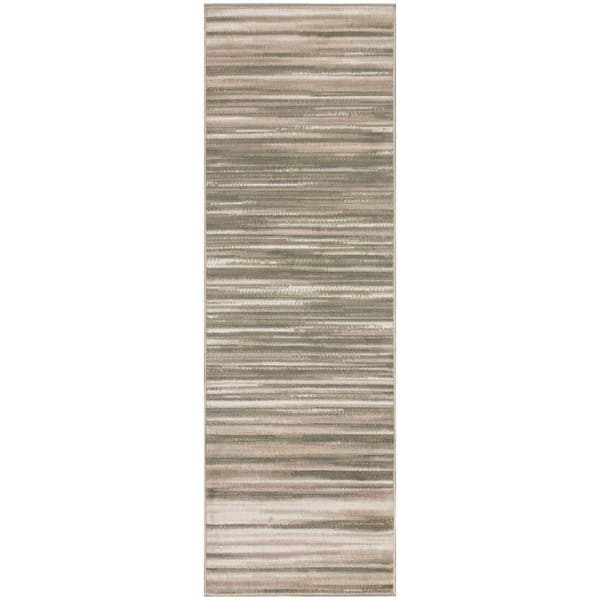 Nourison Jubilant Green Ivory 2 ft. x 6 ft. Stripes Contemporary Runner Area Rug