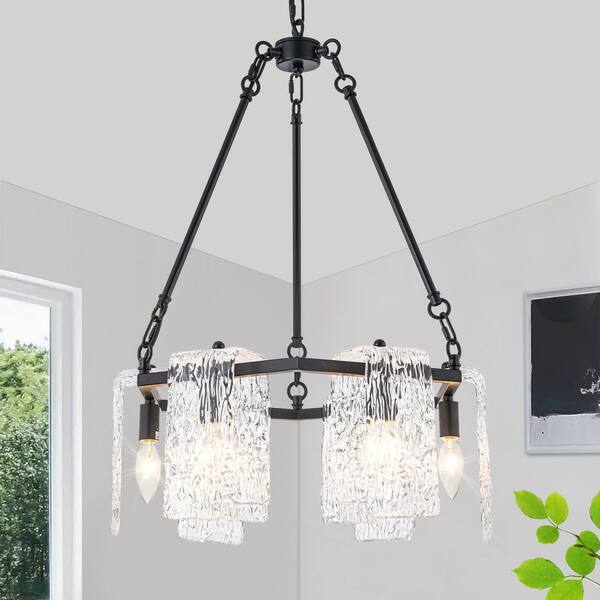 4-Light Rustic Chandelier For Entryway, Round Farmhouse Light Fixtures For Dining Room, Industrial Drum Hanging