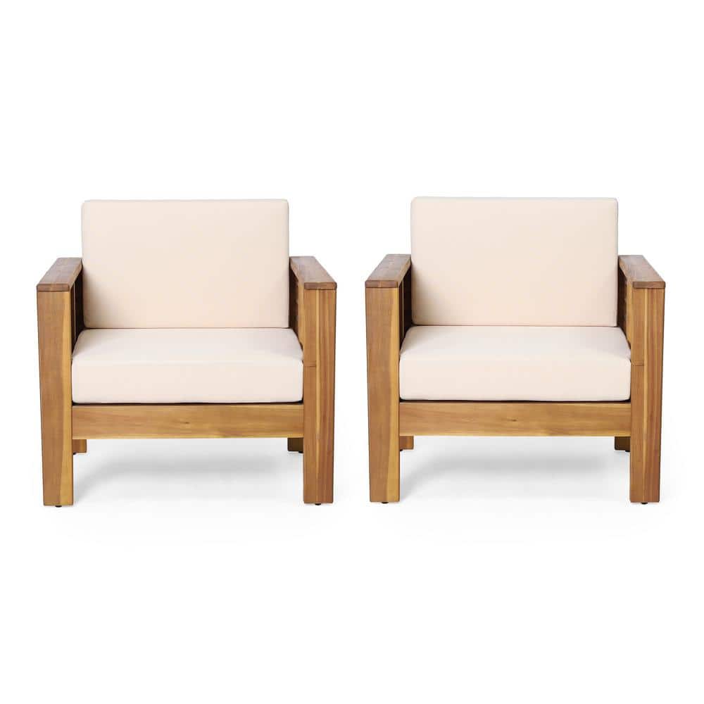 Coffey Teak Finish Acacia Wood Outdoor Patio Lounge Chairs with Beige Cushions, Set of 2 price history on PriceWatchPro