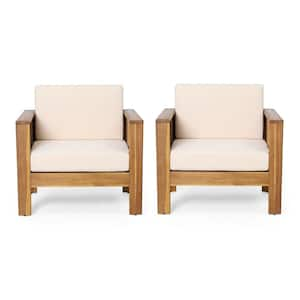 Noble House Brooklyn Teak Brown Removable Cushions Wood Outdoor Lounge Chair  with Beige Cushion (2-Pack) 82307 - The Home Depot