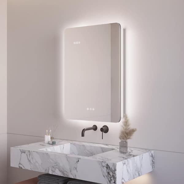 IDEAGLE 20 in. W x 28 in. H Rectangular Silver Aluminum Surface Mount Left LED Dimmable Anti-fog Medicine Cabinet with Mirror