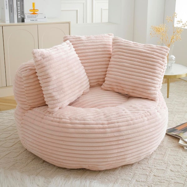 Pink Corduroy Bean Bag Chair with Pillows and Backrest, Filled Foam Lounge Chair for Living Room, Apartment