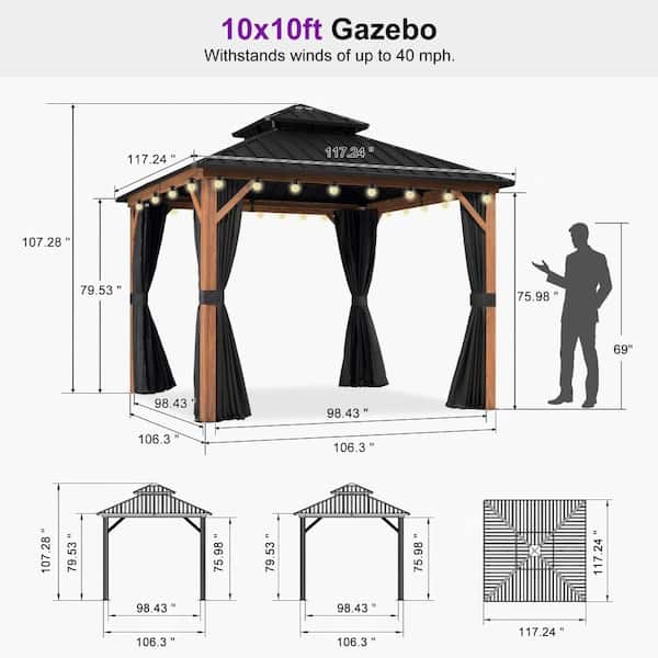 PURPLE LEAF 10 ft. x 10 ft. Hardtop Gazebo Outdoor Wood Aluminum