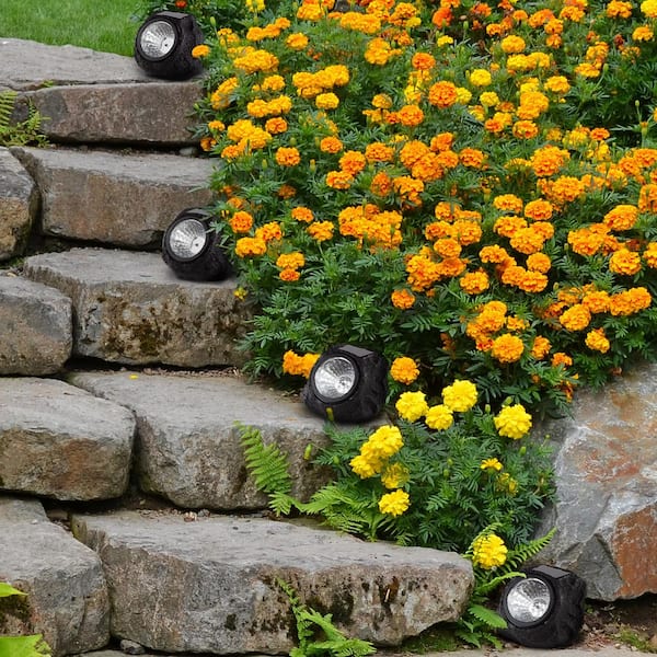 Pure Garden Black Solar Powered LED Rock Landscaping Light (4-Pack