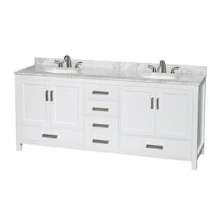 Sheffield 80 in. Double Vanity in White with Marble Vanity Top in Carrara White
