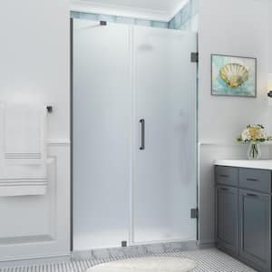 Belmore XL 51.25 - 52.25 in. x 80 in. Frameless Hinged Shower Door with Ultra-Bright Frosted Glass in Matte Black