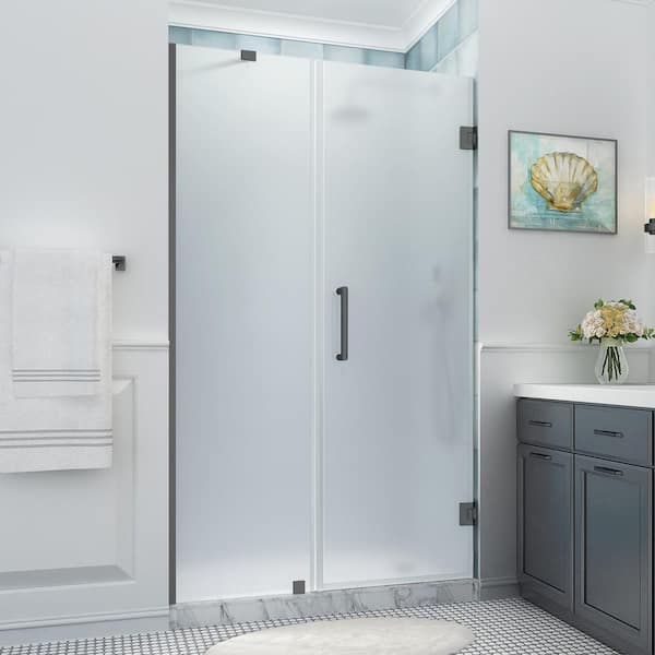 Aston Belmore XL 51.25 - 52.25 in. x 80 in. Frameless Hinged Shower Door with Ultra-Bright Frosted Glass in Matte Black