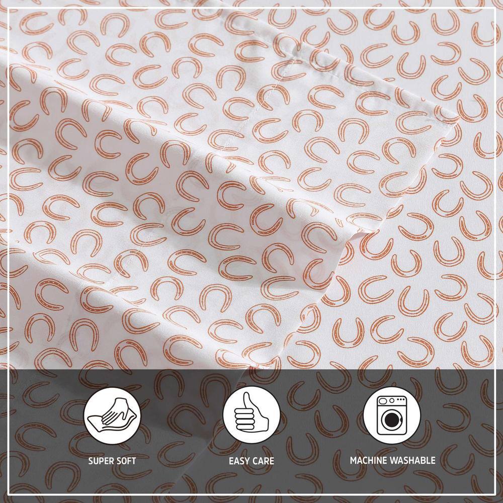 King Orange Horseshoe Print Microfiber Sheet Set