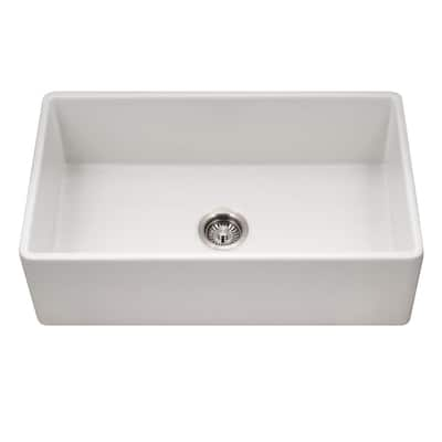 HOUZER Platus Undermount Fireclay 32 in. 50/50 Double Bowl Kitchen Sink ...