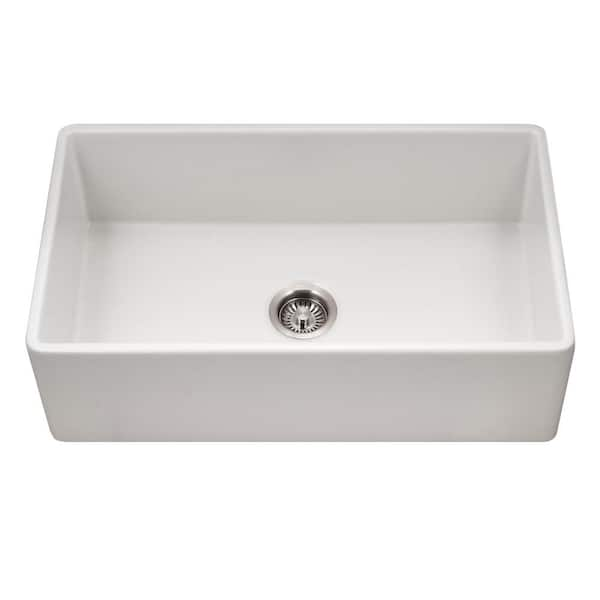 HOUZER Platus White Fireclay 33 in. Single Bowl Farmhouse Apron Front Kitchen Sink