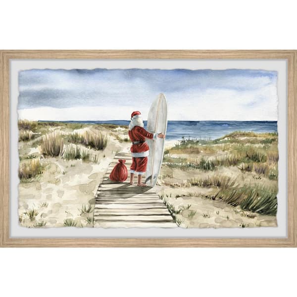 Unbranded "Real Surfing Santa" by Marmont Hill Framed Nature Art Print 8 in. x 12 in.