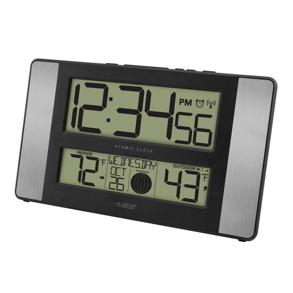 La Crosse Technology 11 In X 7 Atomic Digital Clock With Temperature And Moon Phase Aluminum 513 1417al The Home Depot - La Crosse Atomic Digital Wall Clock With In Outdoor Temperature Black White