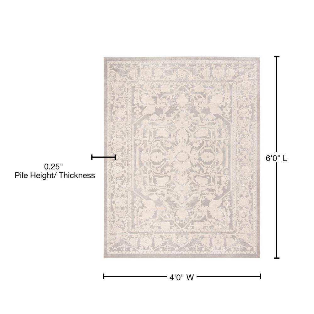 Elegant Floral Gray & Cream 4' x 6' Easy-Care Synthetic Area Rug