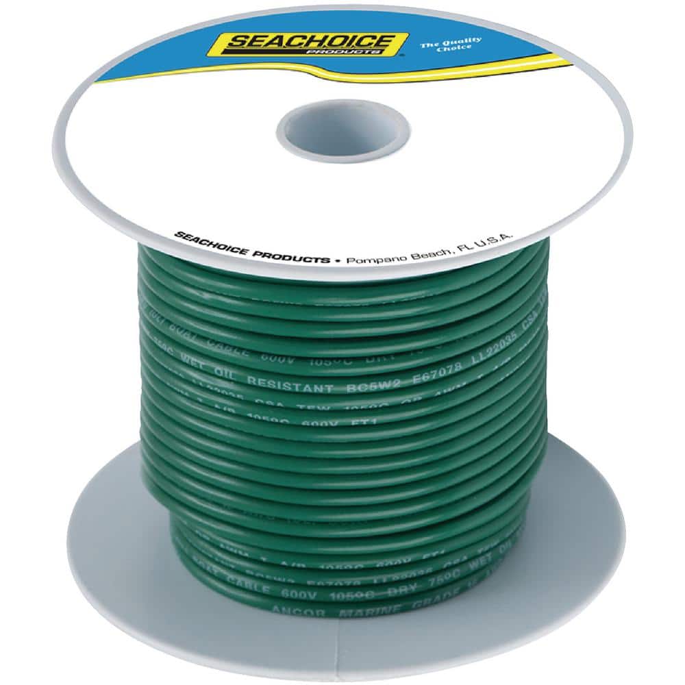 Seachoice Tinned Copper Marine Wire, 8 AWG, Green, 100 ft