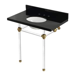 Templeton 36 in. Granite Console Sink Set with Acrylic Legs in Black Granite/Brushed Brass