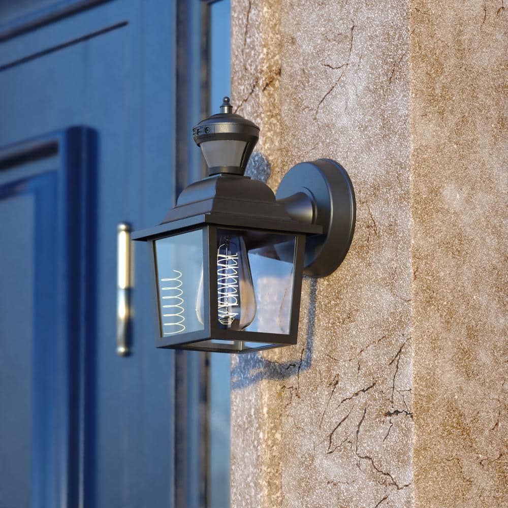 Bedford Aluminum 5.25 in. W 1-Light Black Motion Sensor Dusk to Dawn Outdoor Wall Lantern Clear Glass price history on PriceWatchPro