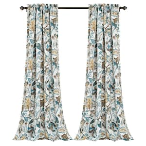 Lush Decor Navy/White Floral Rod Pocket Room Darkening Curtain - 52 in. W x  95 in. L (Set of 2) 16T004329 - The Home Depot