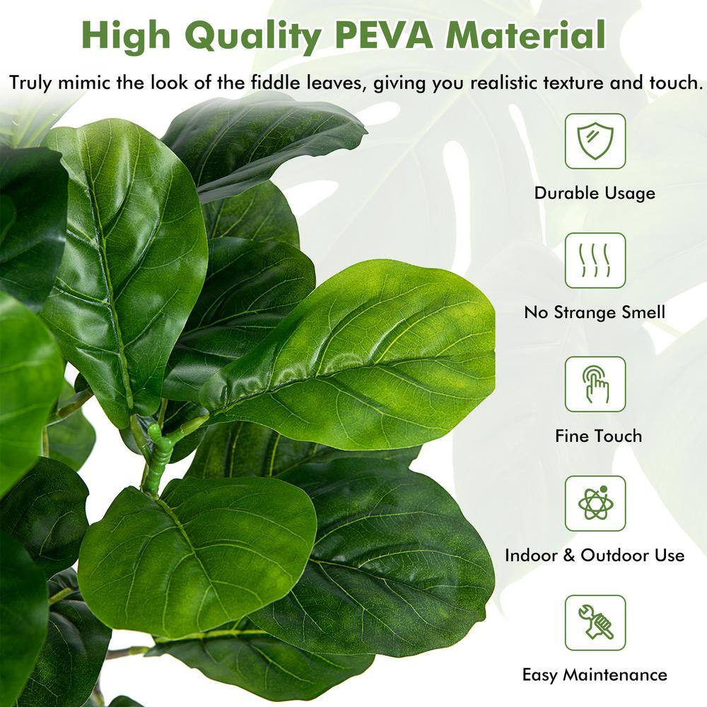51-Inch Green Artificial Fiddle Leaf Fig Tree in Black Pot, Set of 2
