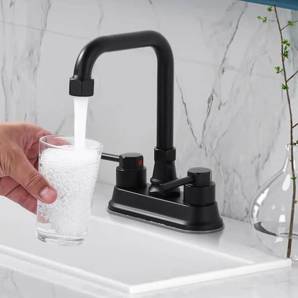 Double Handle 4 in. Centerset Bathroom Faucet, Bathroom Faucet with Pop-Up Drain Assembly in Matte Black