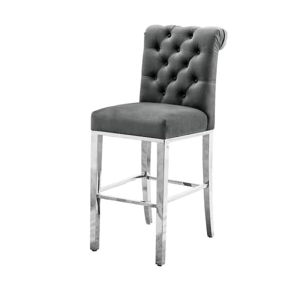 Best Quality Furniture April 24 in. H Dark Gray Velvet Upholstered Full Back Counter Height with Stainless Steel Legs (Set of 2)