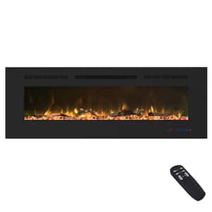 50 in. Electric Fireplace, Recessed and Wall Mounted Fireplaces, Remote, Overheating Protection, 1500W/750W, Black