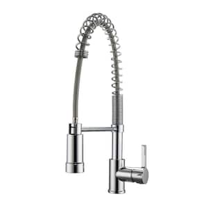 Nueva Single Handle Deck Mount Spring Gooseneck Pull Down Spray Kitchen Faucet with Lever Handle 1 in Polished Chrome
