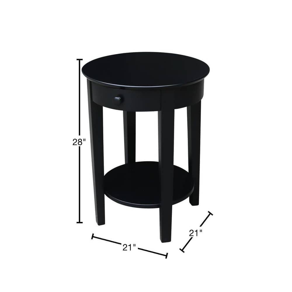 Black Round Wood Accent Table with Storage Drawer